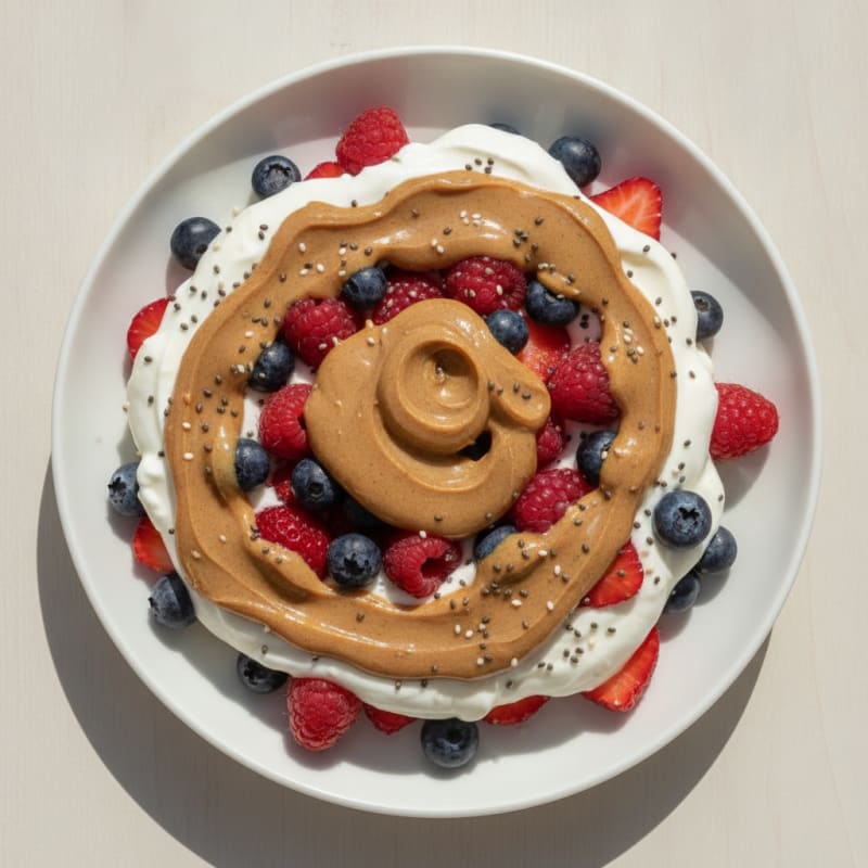 Greek Yogurt Protein Parfait with Mixed Berries and Almond Butter