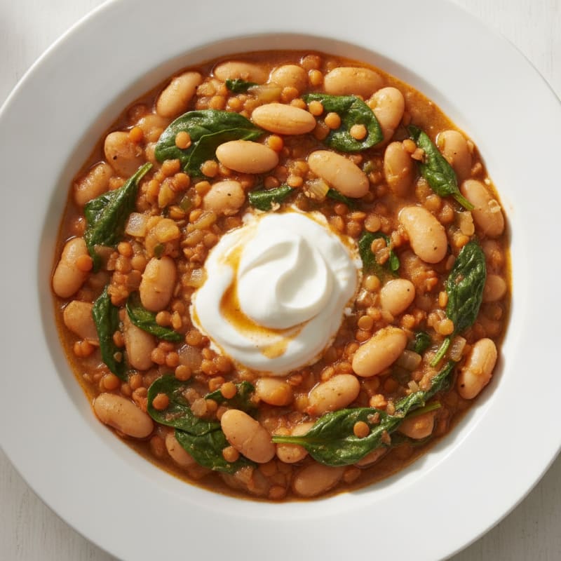 Creamy Lentil Stew with Spinach and White Beans