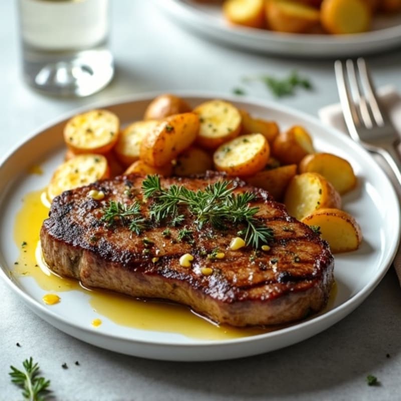 Herb-Garlic Butter Seared Steak with Roasted Baby Potatoes