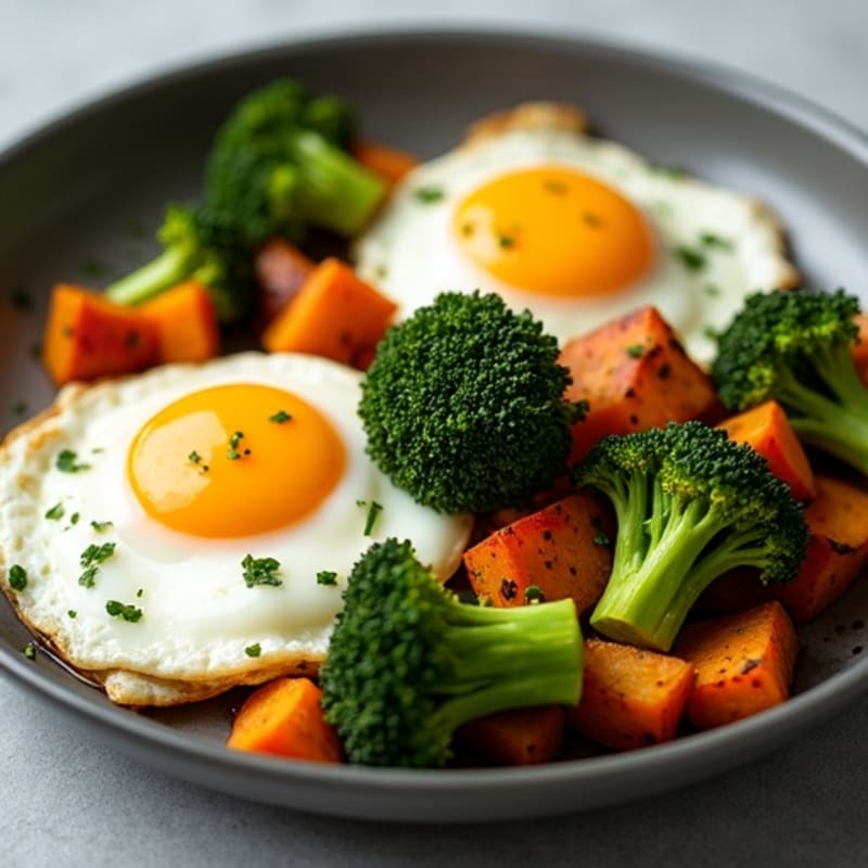 Sheet Pan Eggs with Roasted Sweet Potatoes and Crispy Broccoli