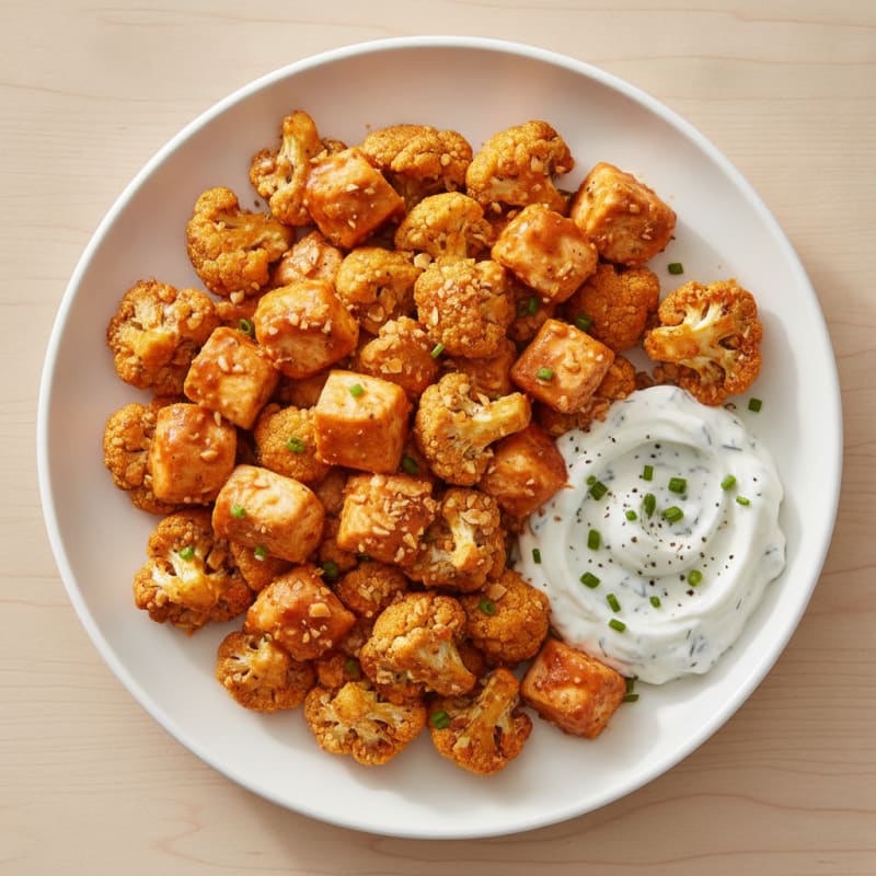 Buffalo Chicken and Cauliflower Bites with Greek Yogurt Ranch