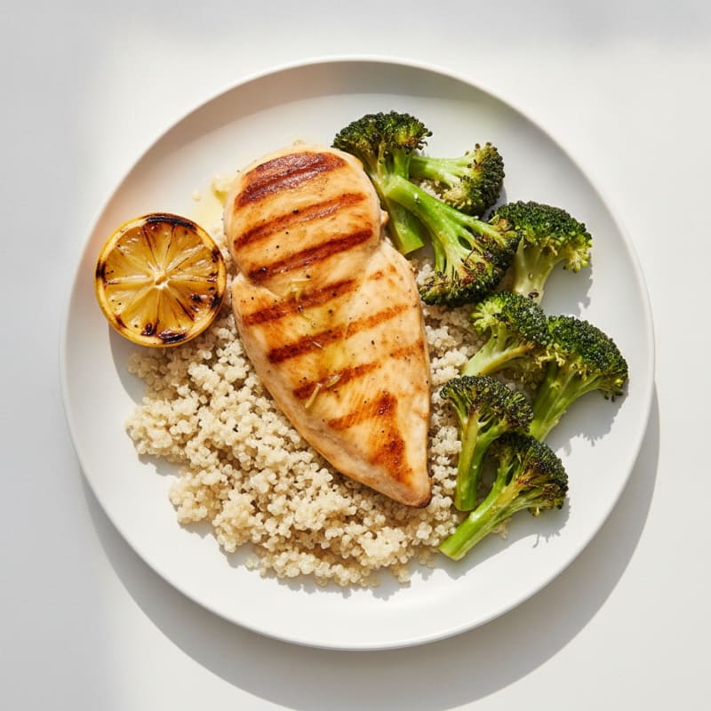 Grilled Chicken Breast with Roasted Broccoli and Quinoa