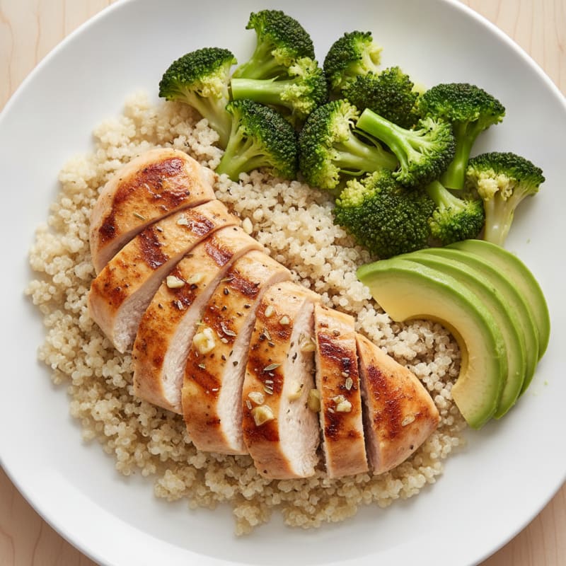 Grilled Chicken Breast with Quinoa and Steamed Broccoli
