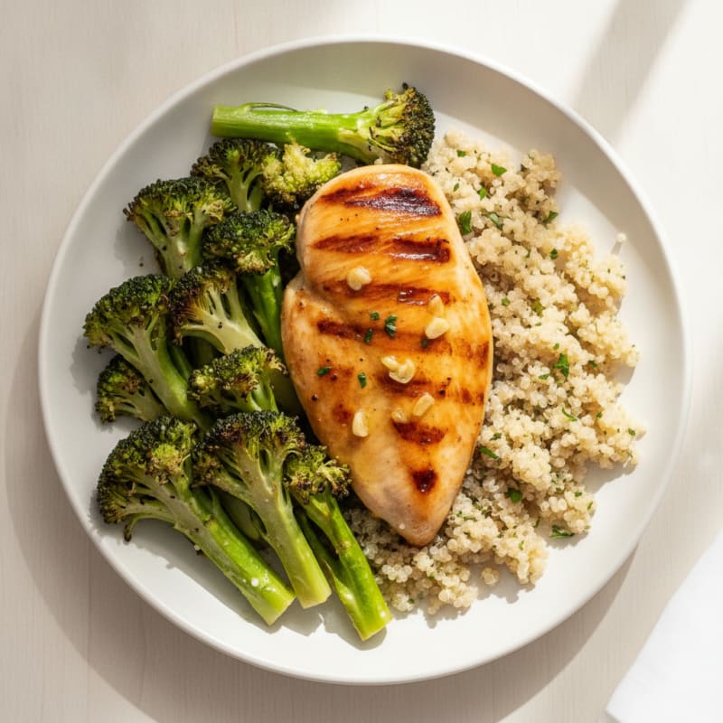 Grilled Chicken Breast with Roasted Broccoli and Quinoa