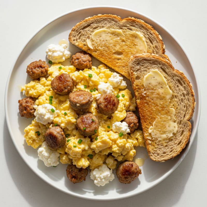 Egg and Turkey Sausage Scramble with Toasted Whole Grain Bread