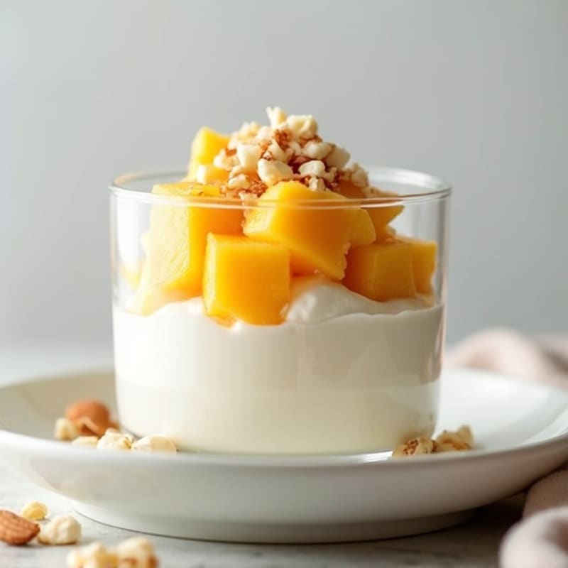Greek Yogurt Protein Parfait with Mango, Pineapple, and Chopped Almonds