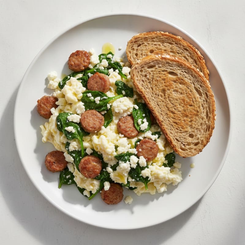 Egg White and Turkey Sausage Scramble with Spinach and Feta
