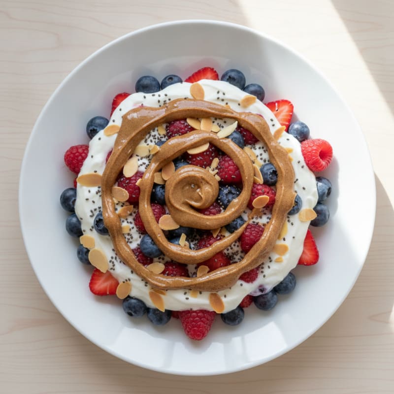 Greek Yogurt Protein Parfait with Mixed Berries and Almond Butter