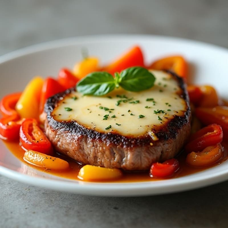 Lean Steak with Sautéed Peppers, Onions, and Creamy Provolone