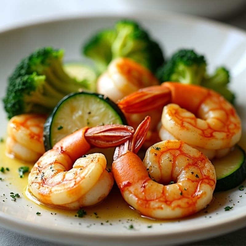 Garlic Butter Pan-Seared Shrimp with Herb-Roasted Vegetables