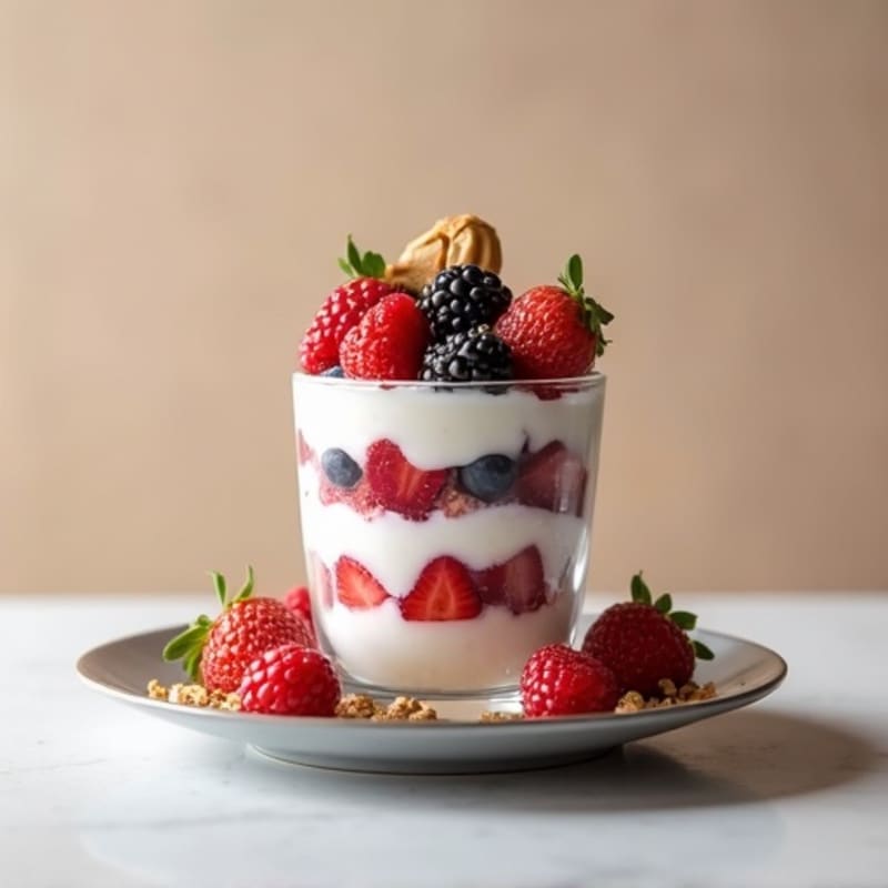 Greek Yogurt Protein Parfait with Mixed Berries and Almond Butter