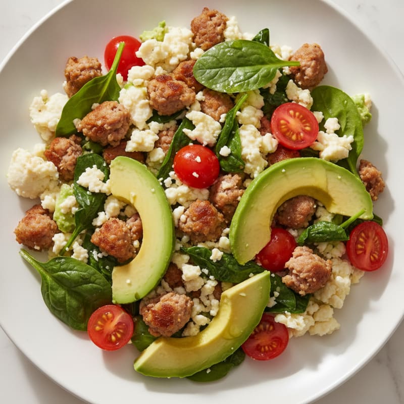 Egg White and Turkey Sausage Scramble with Spinach and Tomatoes