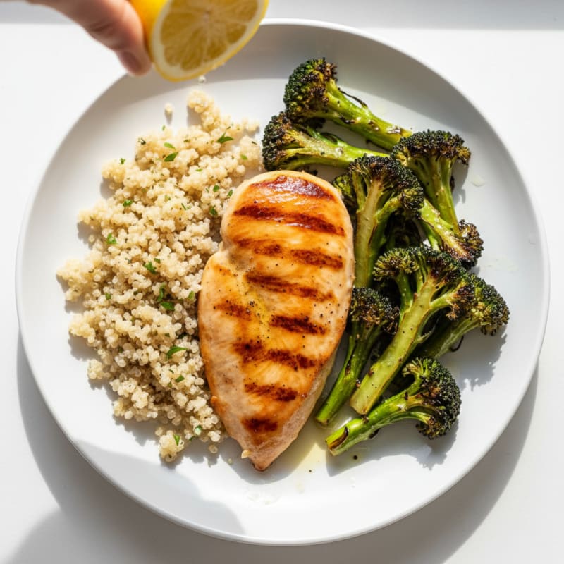Grilled Chicken Breast with Quinoa and Roasted Broccoli
