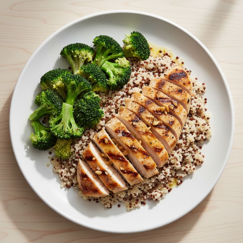 Grilled Chicken Breast with Quinoa and Steamed Broccoli
