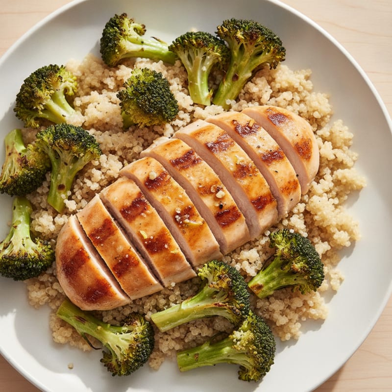 Grilled Chicken Breast with Quinoa and Roasted Broccoli