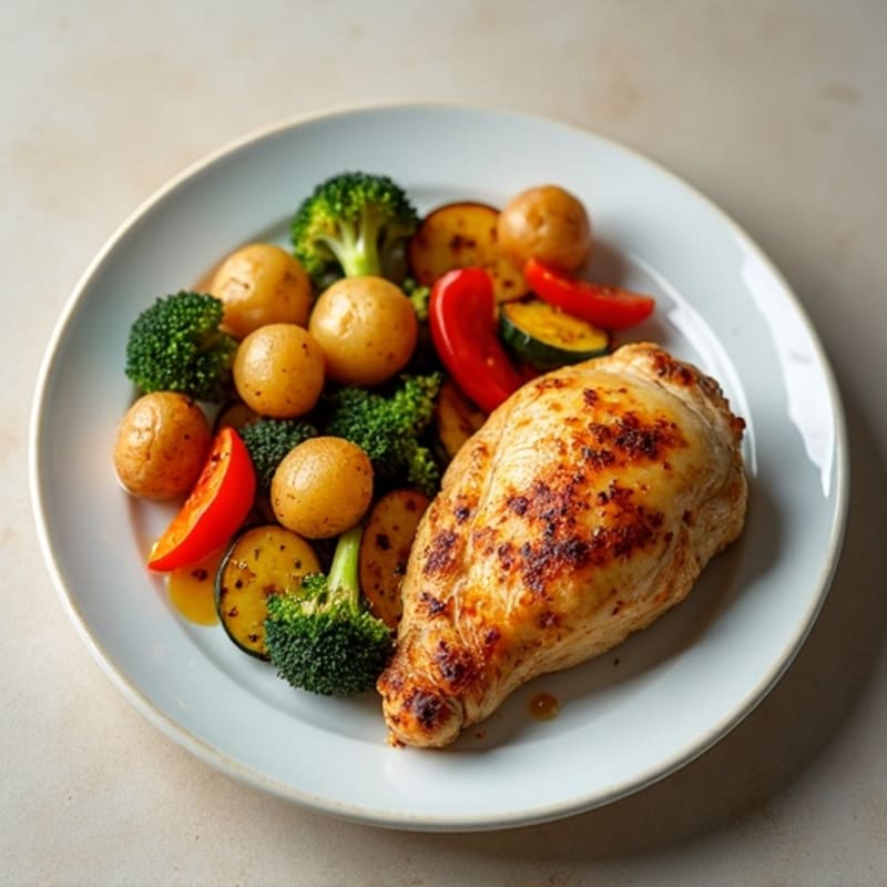Roasted Chicken with Crispy Potatoes and Roasted Vegetables