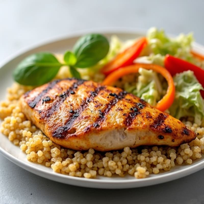 Grilled Chicken Breast with Crunchy Cabbage Slaw and Quinoa