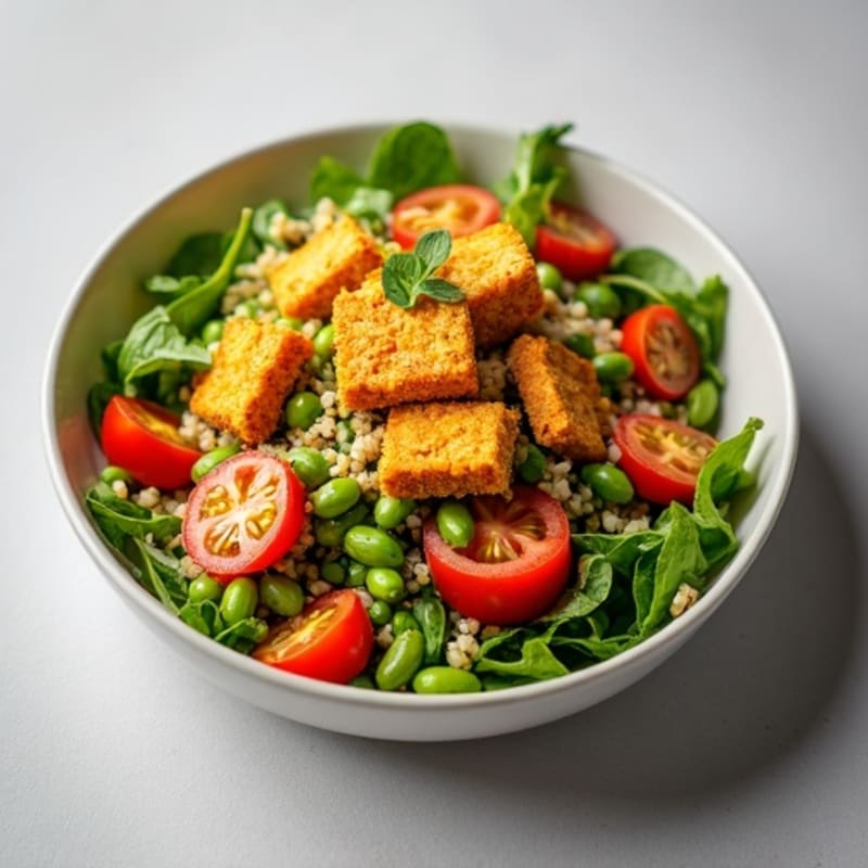 Crispy Tofu and Quinoa Power Salad with Edamame