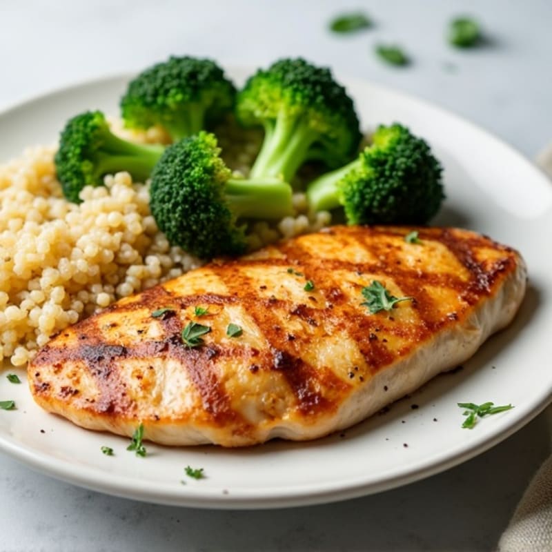 Grilled Chicken Breast with Roasted Broccoli and Quinoa
