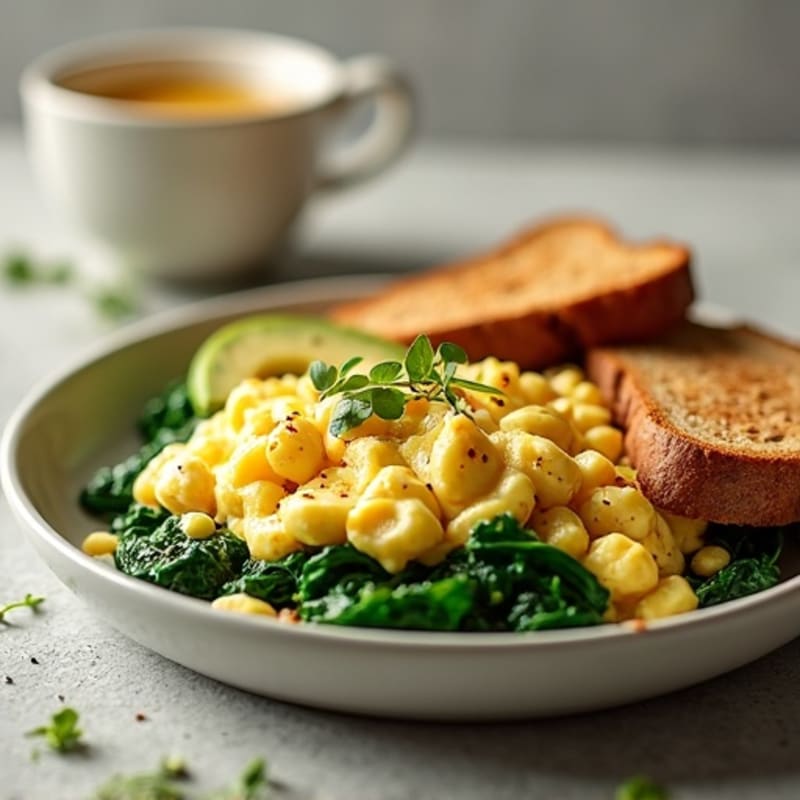 Egg White Scramble with Turkey Sausage and Sautéed Spinach