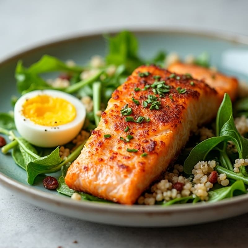 Crispy Salmon Salad with Mixed Greens and Quinoa