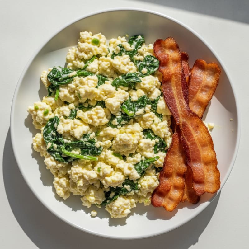 Cottage Cheese Scramble with Spinach and Turkey Bacon