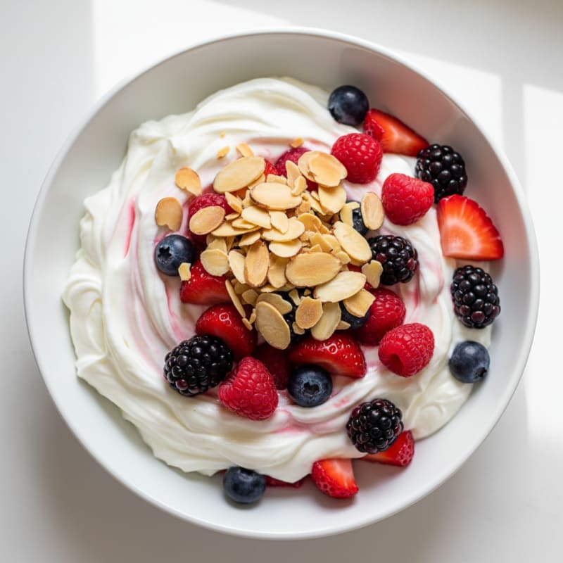 Creamy Greek Yogurt Protein Parfait with Mixed Berries and Almonds