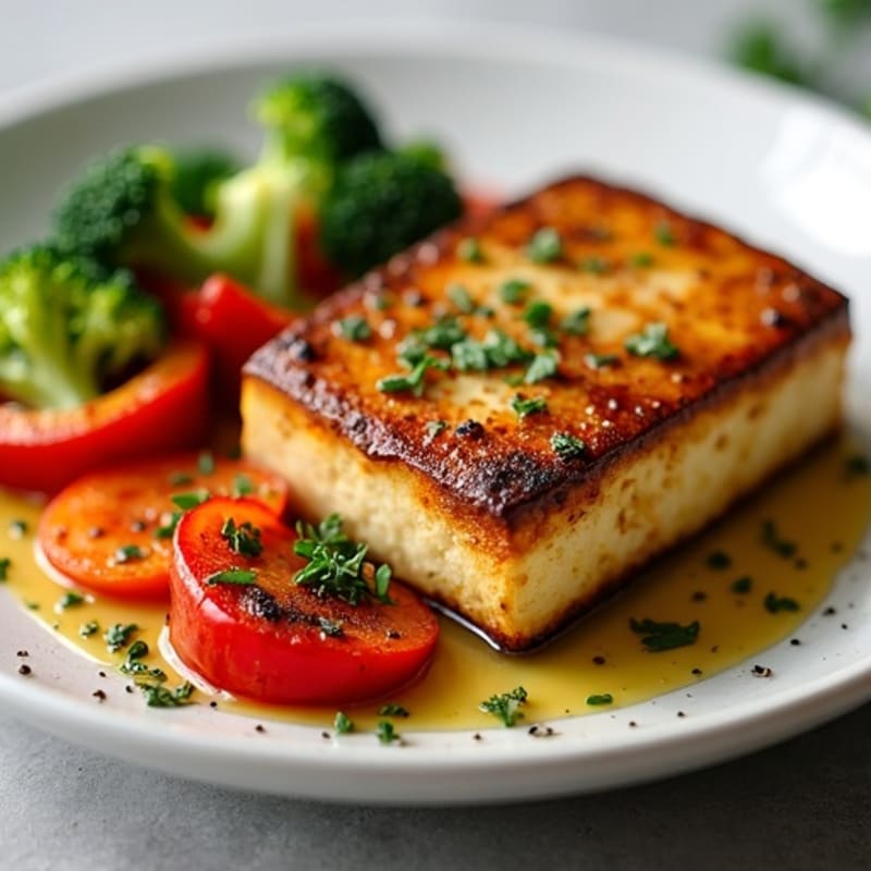 Herbed Pan-Seared Tofu Steak with Roasted Vegetables