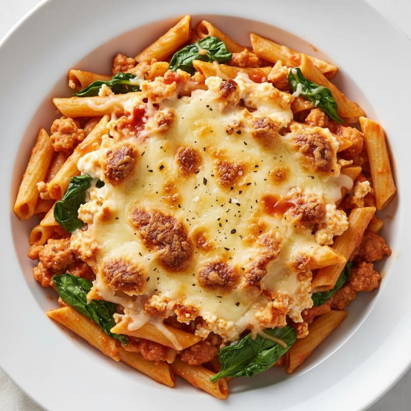 Creamy Baked Ziti with Golden Mozzarella Crust