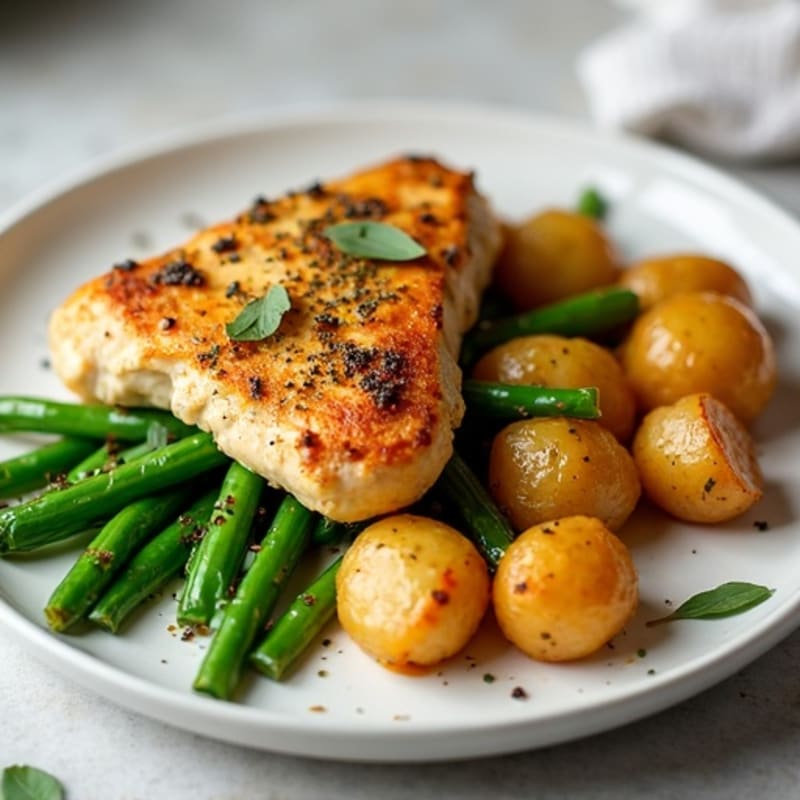 Crispy Roasted Potatoes with Herb-Marinated Chicken and Green Beans