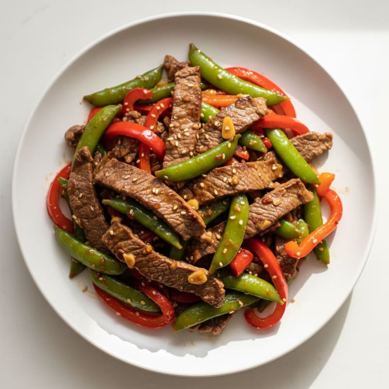 Lean Beef Stir Fry with Bell Peppers and Snap Peas
