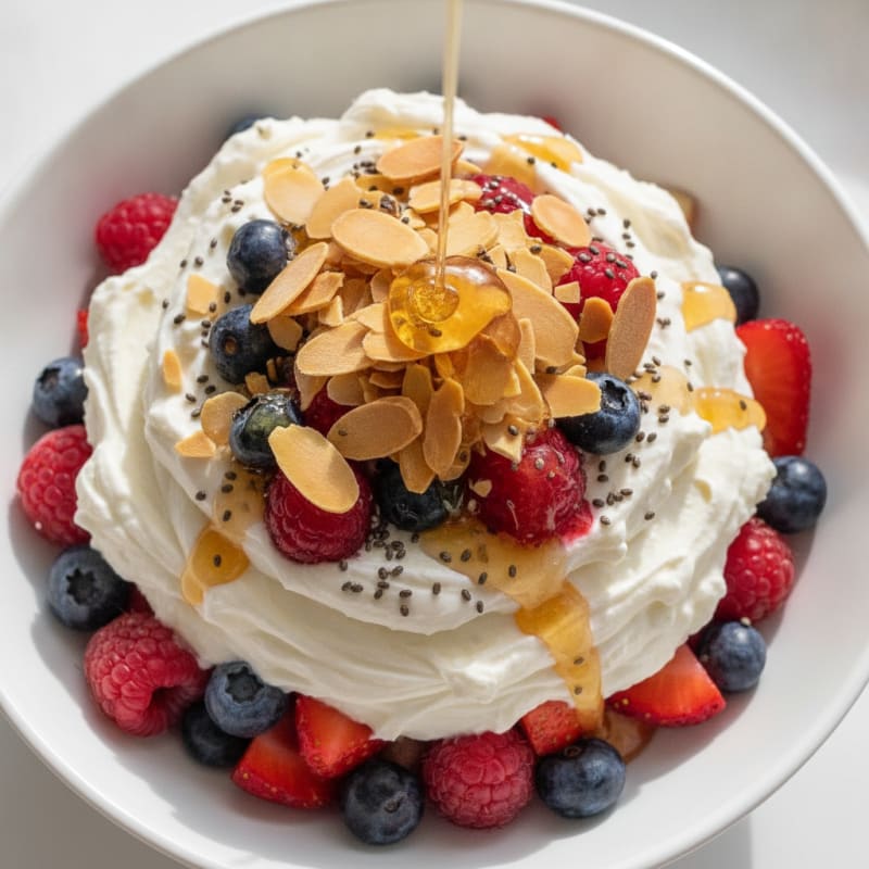 Greek Yogurt Protein Parfait with Mixed Berries and Almonds