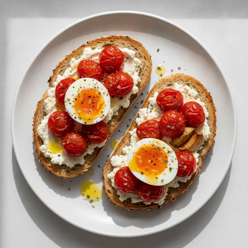 Feta and Egg Toasts with Roasted Tomatoes