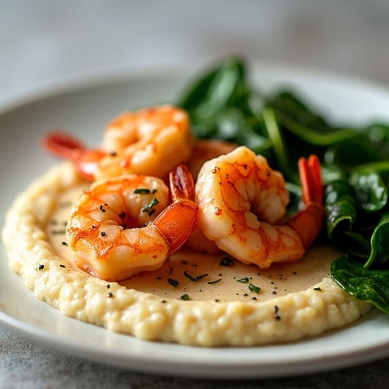 Cajun Shrimp with Creamy Grits and Sautéed Greens
