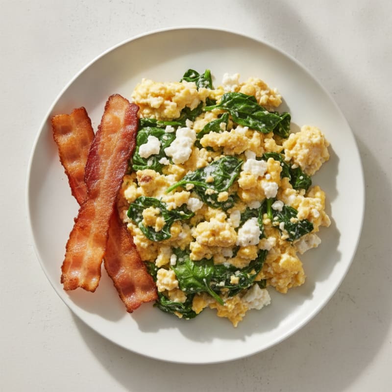 Cottage Cheese Scramble with Spinach and Turkey Bacon