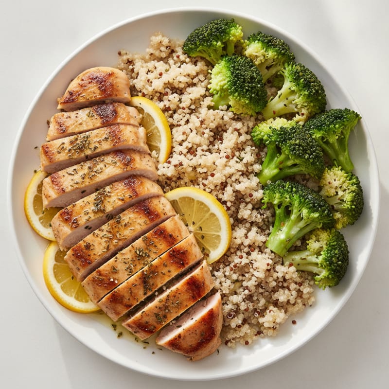 Grilled Chicken Breast with Quinoa and Steamed Broccoli