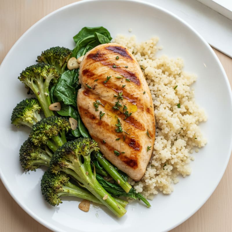 Grilled Chicken Breast with Quinoa and Roasted Broccoli