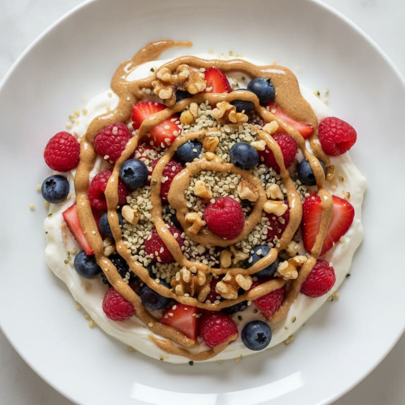Silky Greek Yogurt Bowl with Hemp Seeds and Mixed Berries