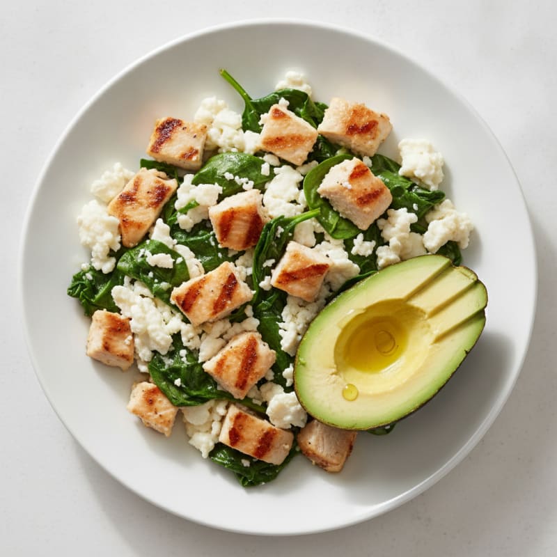 Egg White Scramble with Grilled Chicken and Spinach