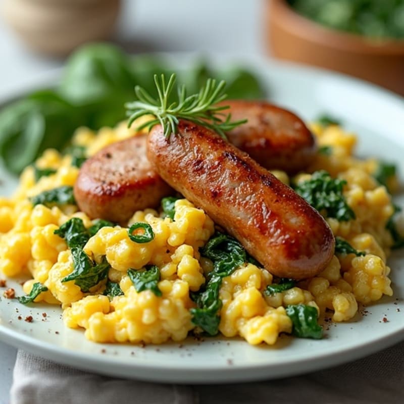 Pork Sausage and Spinach Egg Scramble