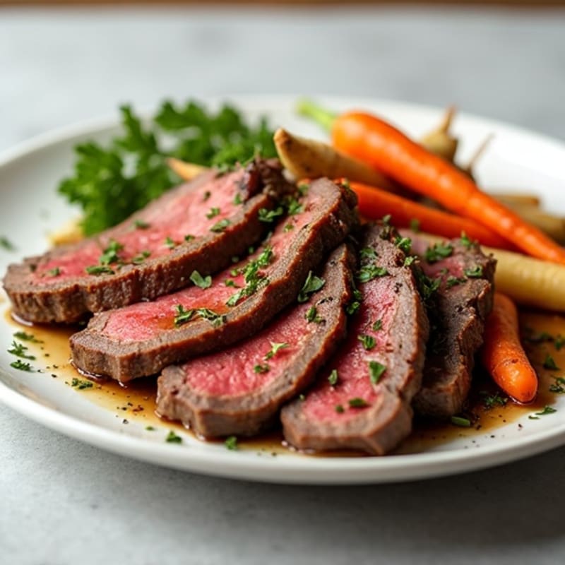 Garlic Herb Roasted Beef with Crispy Root Vegetables