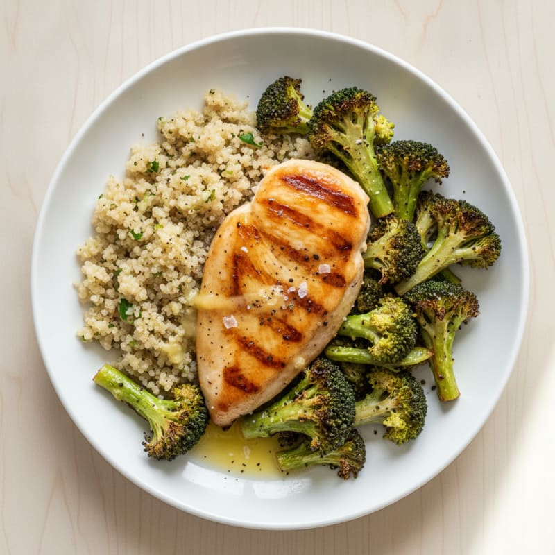 Grilled Chicken Breast with Quinoa and Roasted Broccoli