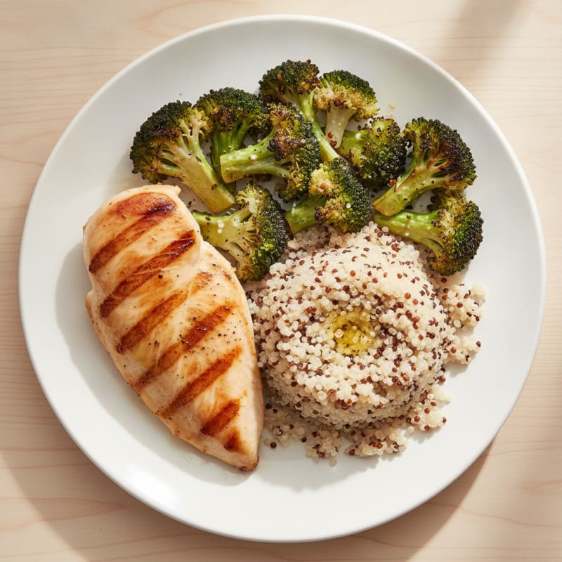 Grilled Chicken Breast with Quinoa and Roasted Broccoli