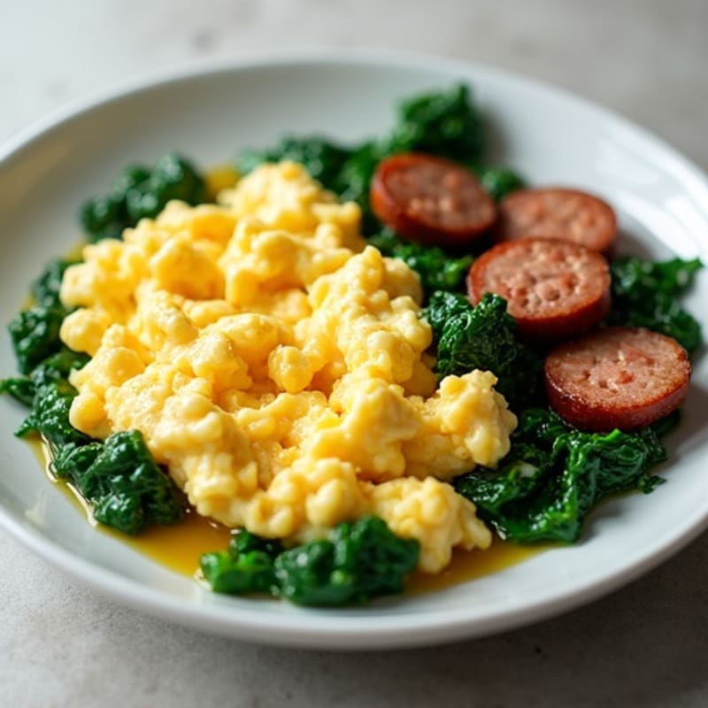 Scrambled Egg Whites with Sautéed Spinach and Turkey Sausage