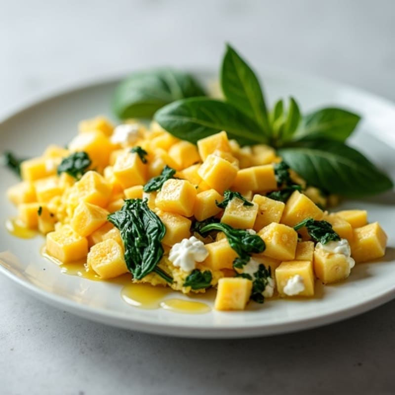 Scrambled Egg Whites with Cottage Cheese and Sautéed Spinach