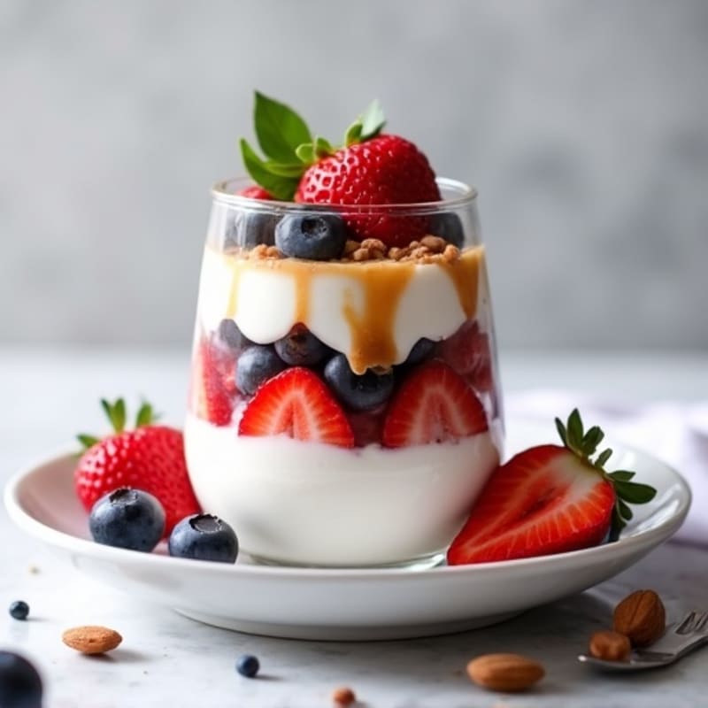 Greek Yogurt Protein Parfait with Mixed Berries and Almond Butter