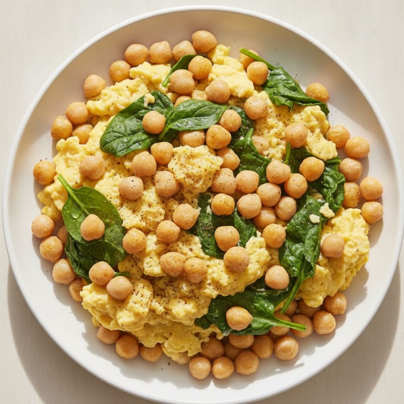 Scrambled Eggs with Spinach and Chickpeas