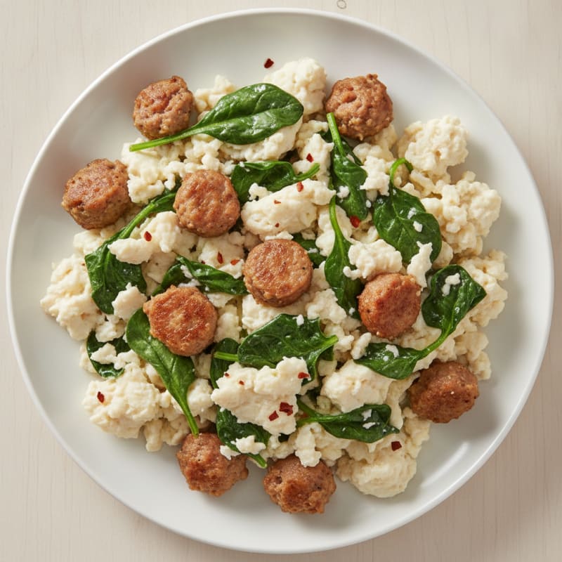 Egg White and Turkey Sausage Scramble with Spinach