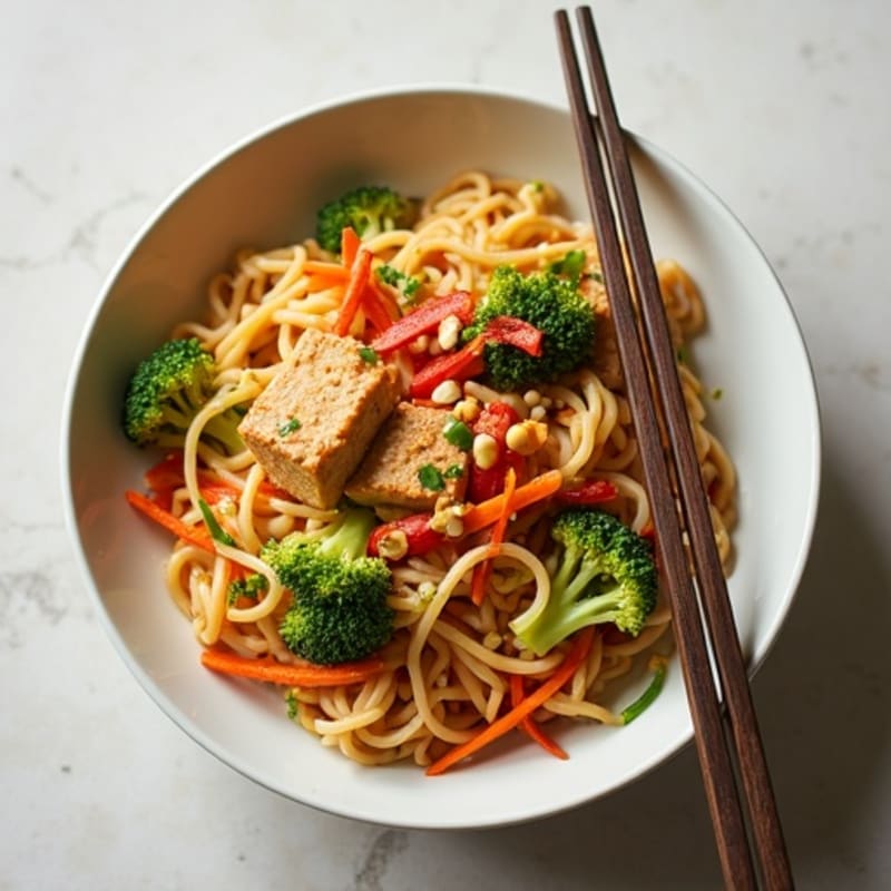 Creamy Thai Peanut Noodles with Crispy Vegetables
