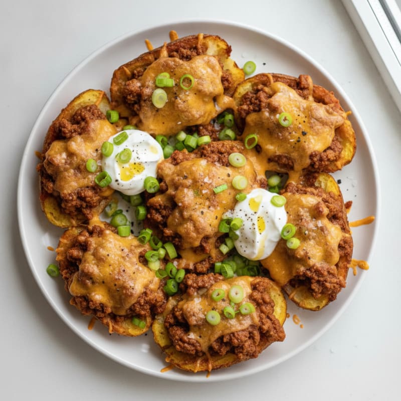 Loaded Chili Cheese Potato Skins